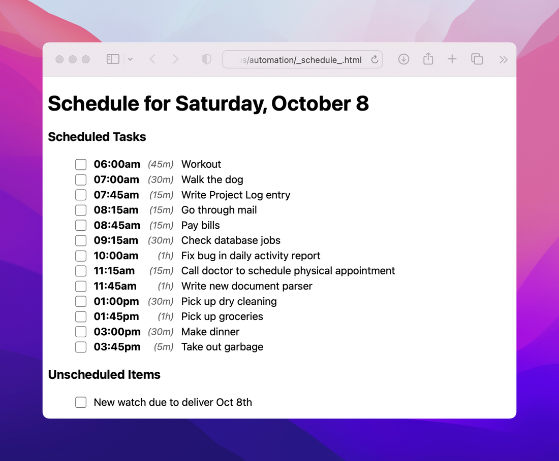 Things Daily Schedule Shortcut